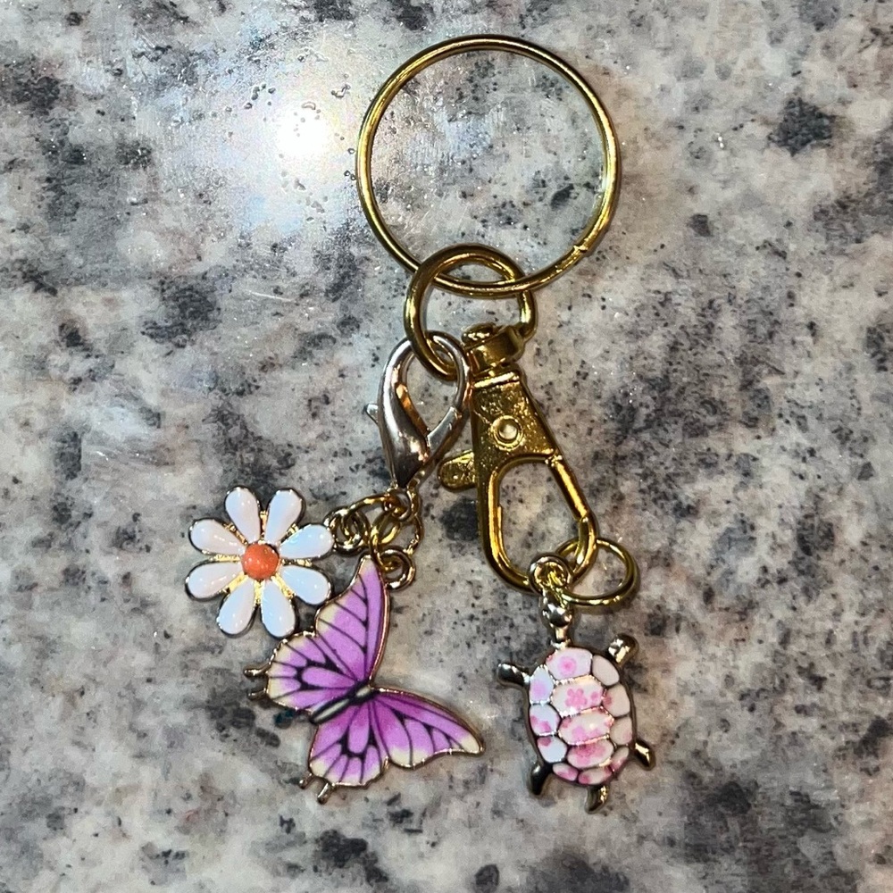 BRAND NEW Pink, White & Purple Turtle & Butterfly Keychain